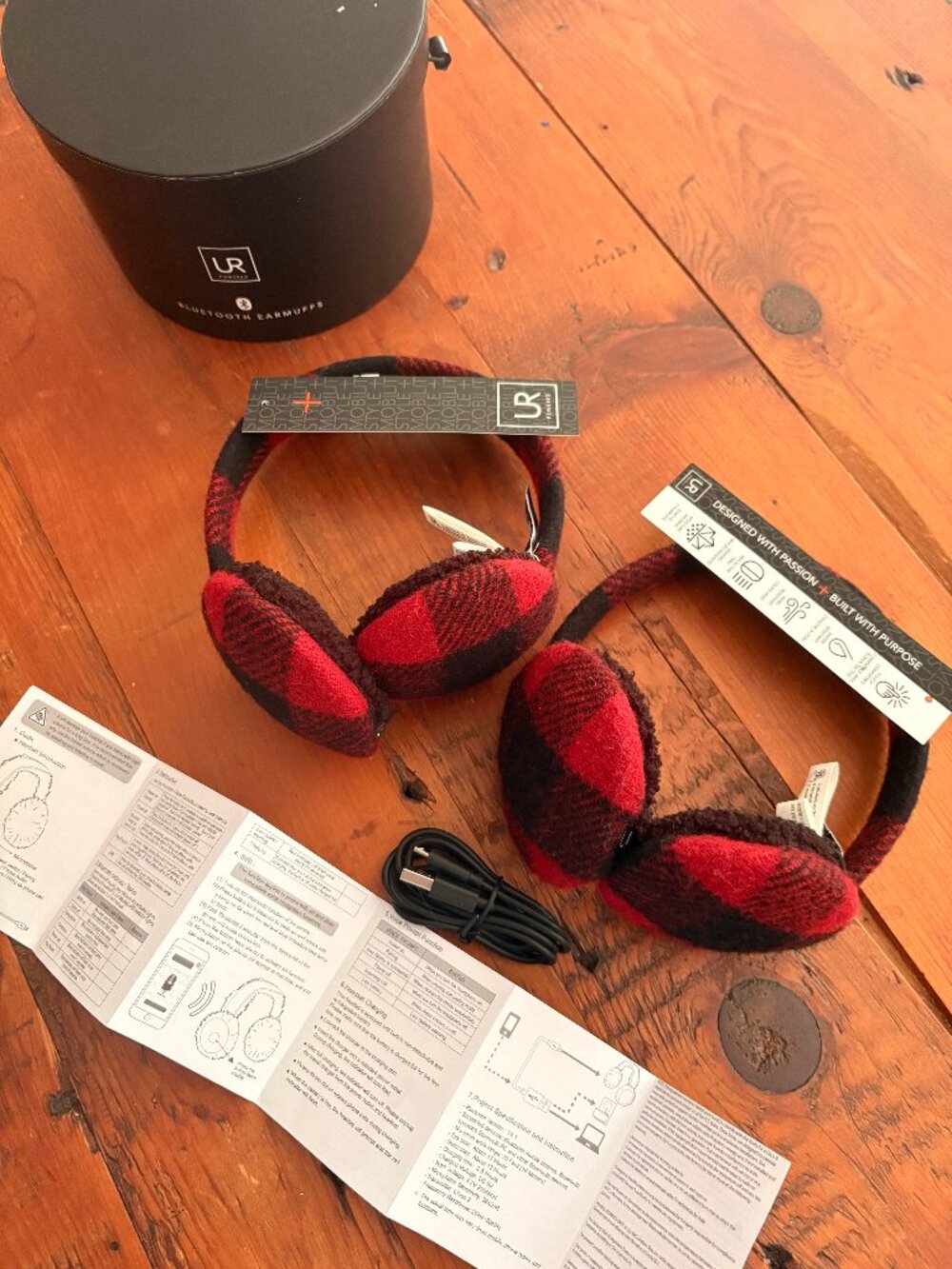 2 J. CREW/UR POWERED BLUETOOTH EARMUFFS RED/BLACK BUFFALO PLAID- HARD TO FIND!